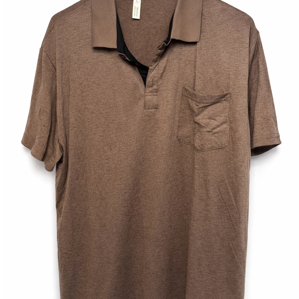 Men's Brown Short-Sleeve Polo with Chest Pocket
